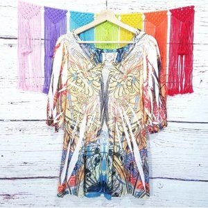 Chelsea & Violet Abstract Floral Boho Shabby Chic Blouse Tunic Top